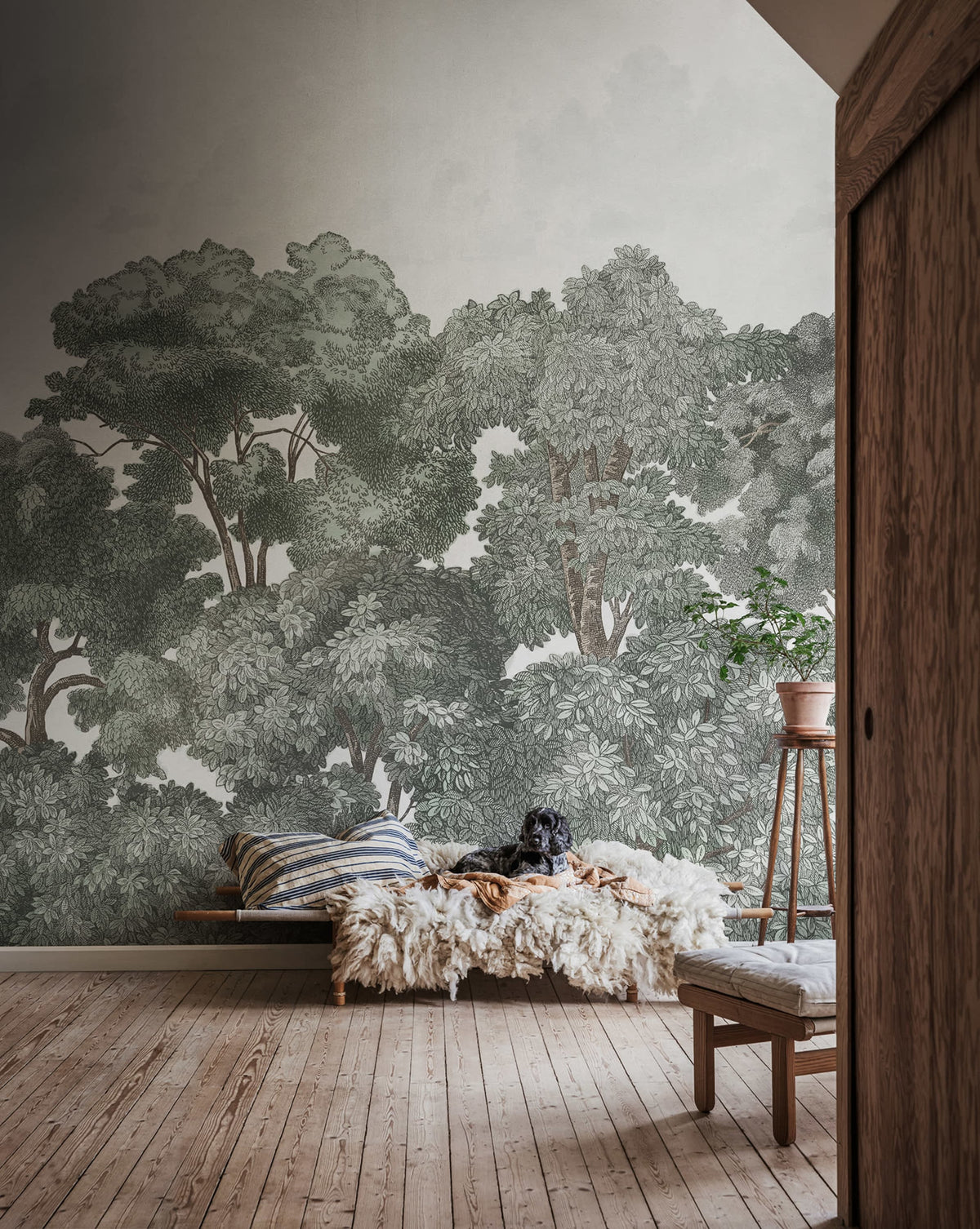 Bellewood Clouds, Blue Vintage Mural Wallpaper - room preview 02