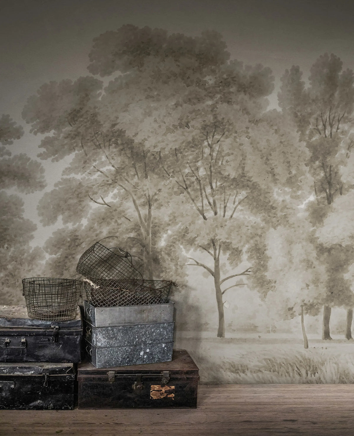 Whispering Forest, Beige Mural Wallpaper - room preview 02