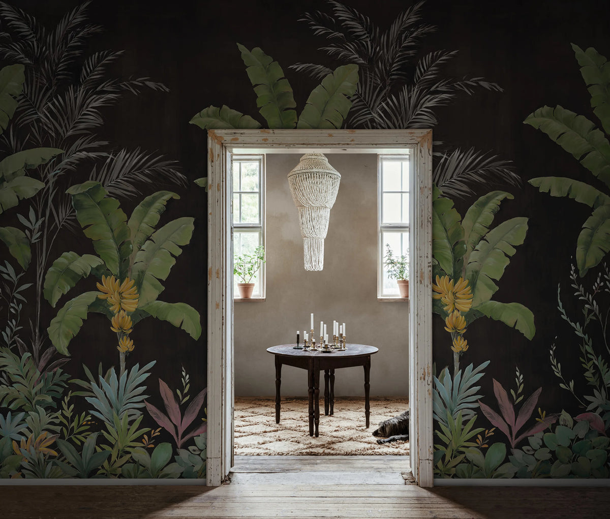 Banana Tree Jungle, Black Mural Wallpaper - room preview 02