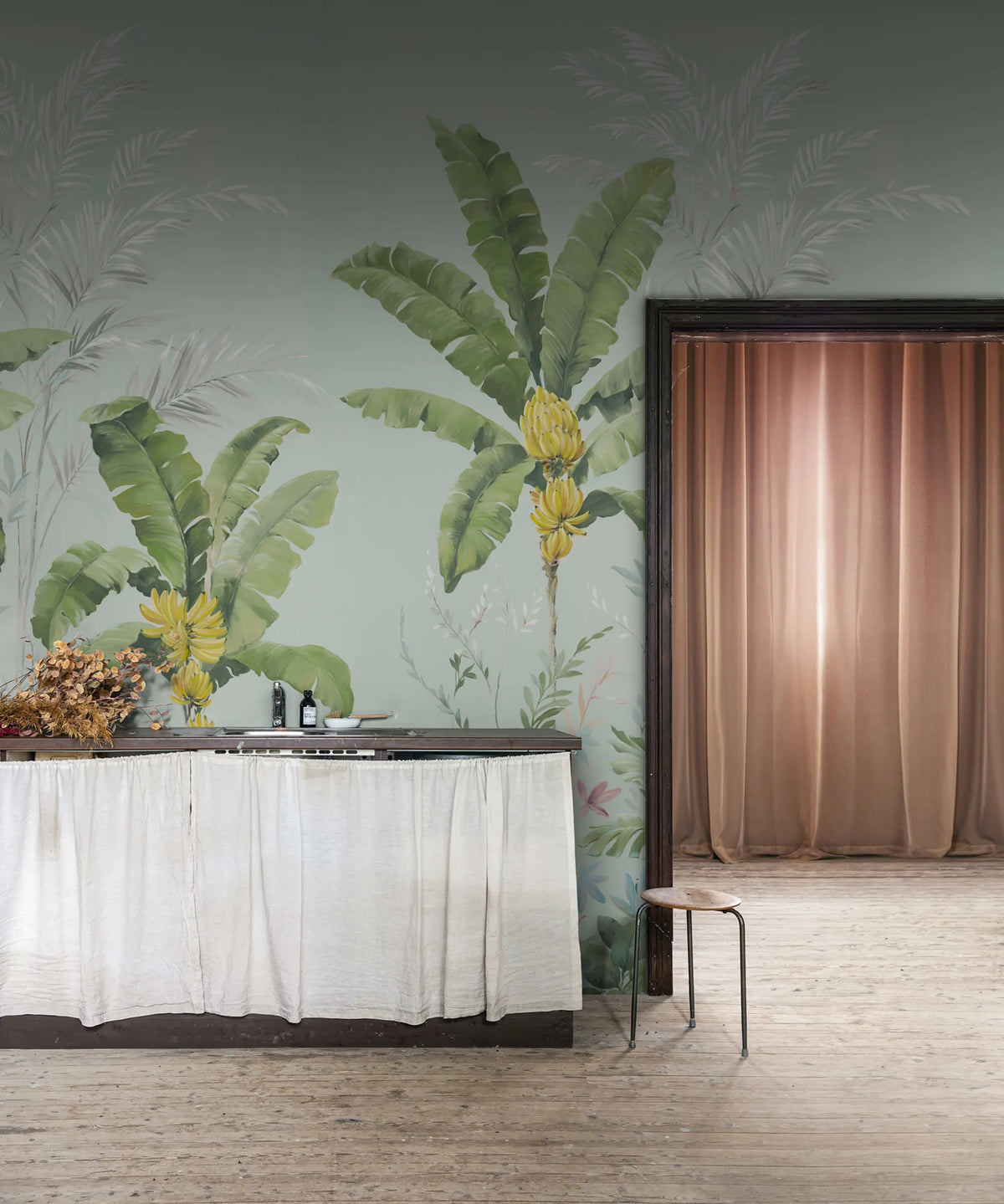 Banana Tree Jungle, Light Blue Mural Wallpaper - room preview 02
