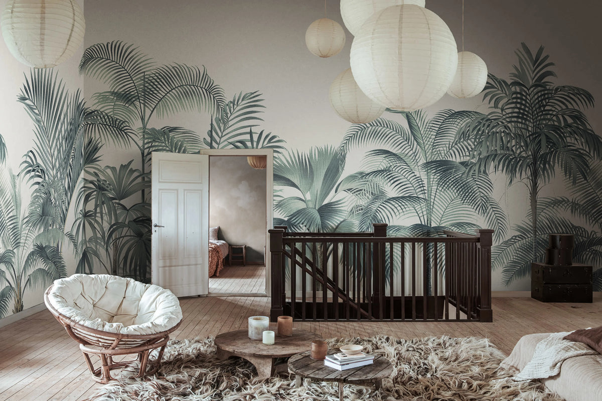 Retro Jungle, Turquoise Mural Wallpaper - room preview 02