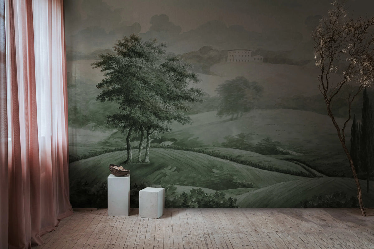 Hilltop House, Green Mural Wallpaper - room preview 02