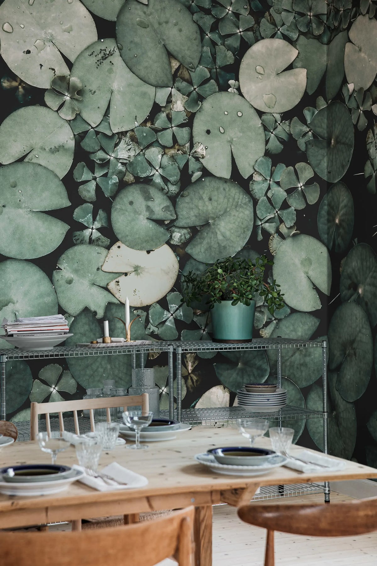 Mystic Water Lilies, Green Mural Wallpaper - room preview 02