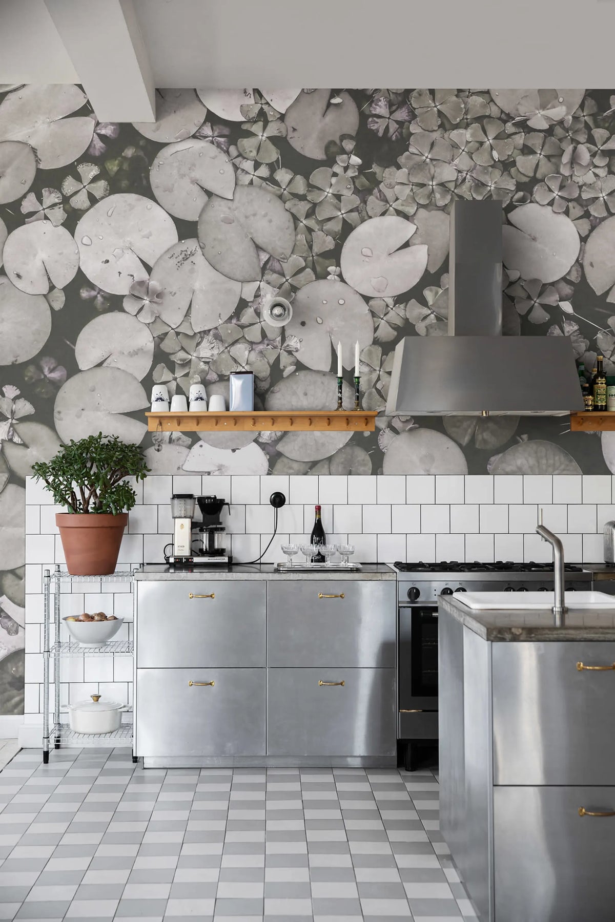 Mystic Water Lilies, Black & White Mural Wallpaper - room preview 02