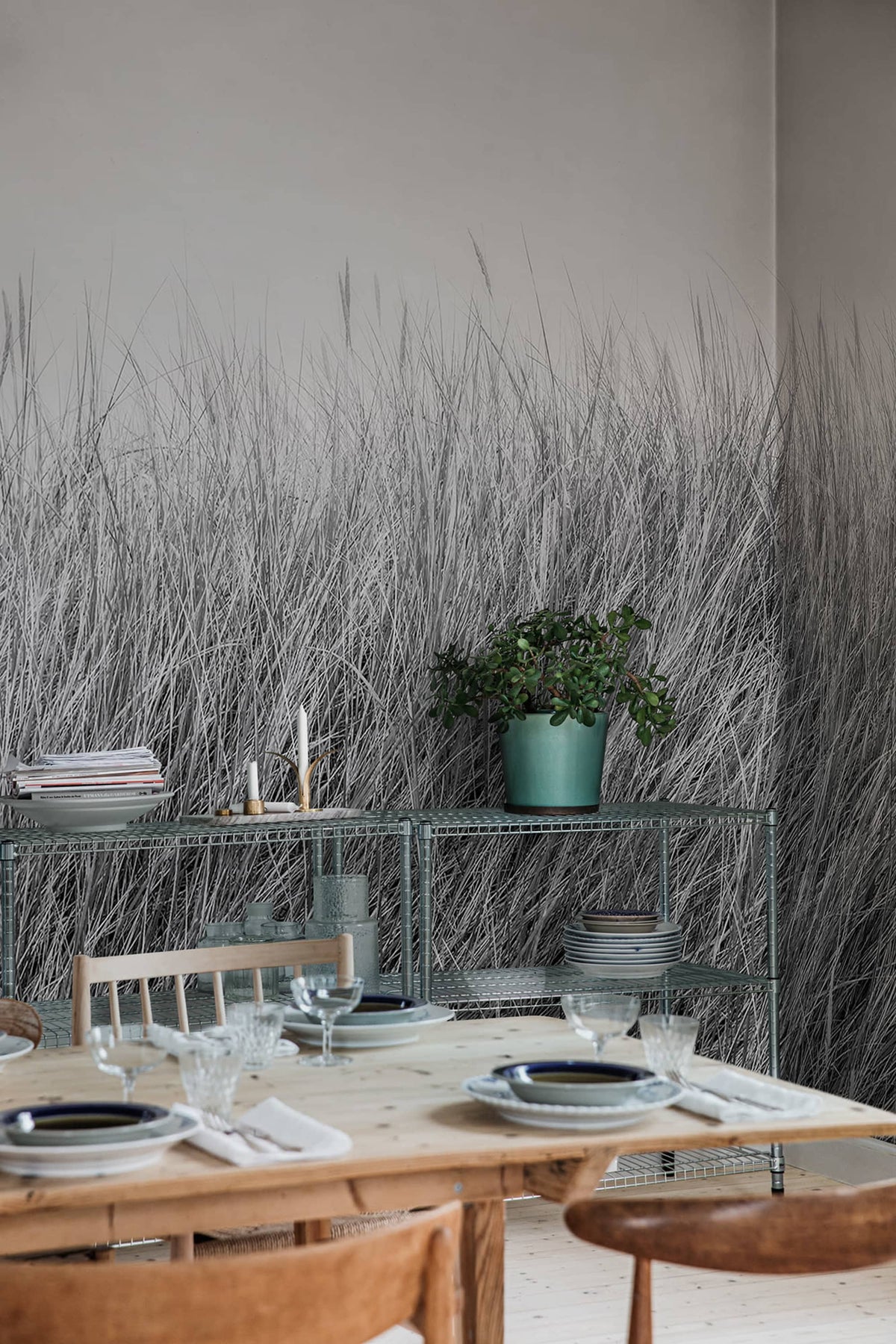 Scandinavian Reed, Black & White Mural Wallpaper - room preview 02