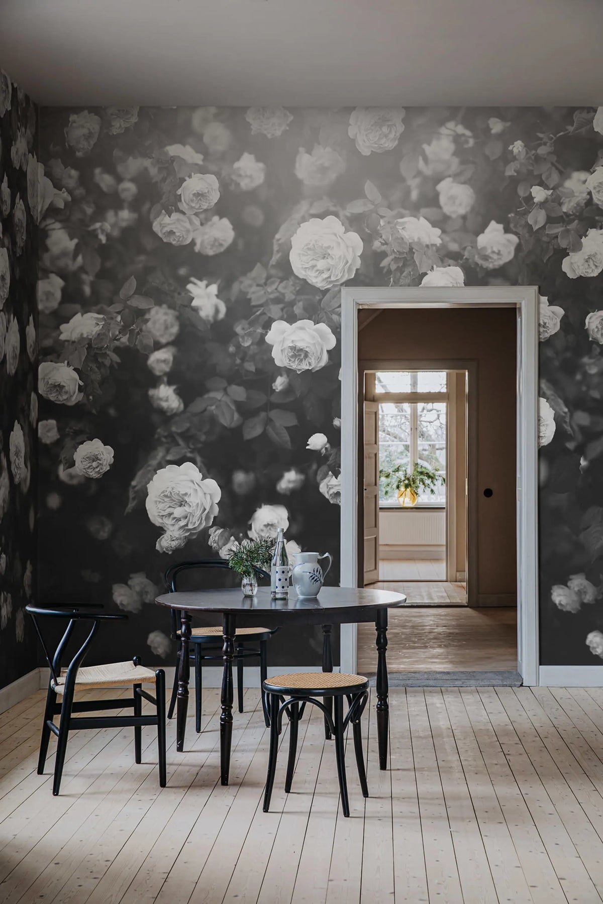 Regal Rose, Black & White Mural Wallpaper - room preview 02