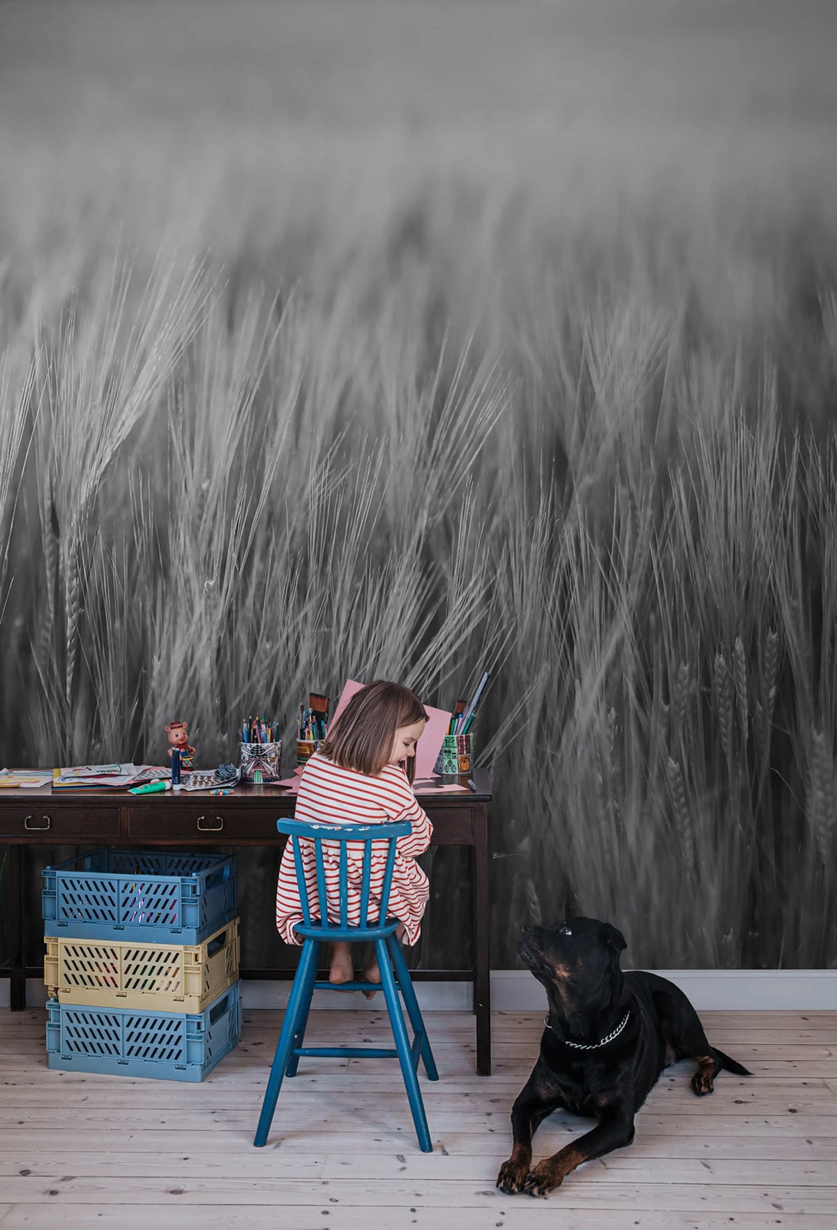 Rye Field, Black & White Mural Wallpaper - room preview 02