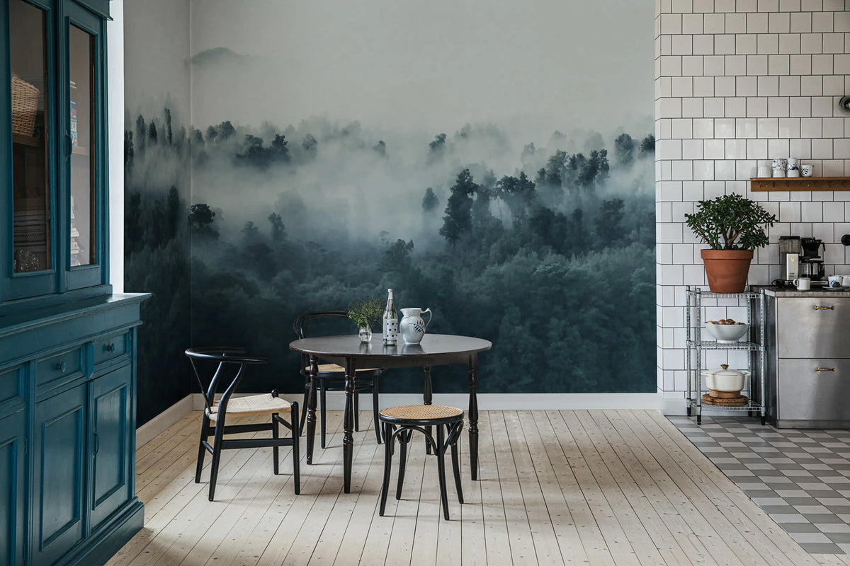 Misty Woodland, Blue Mural Wallpaper - room preview 02
