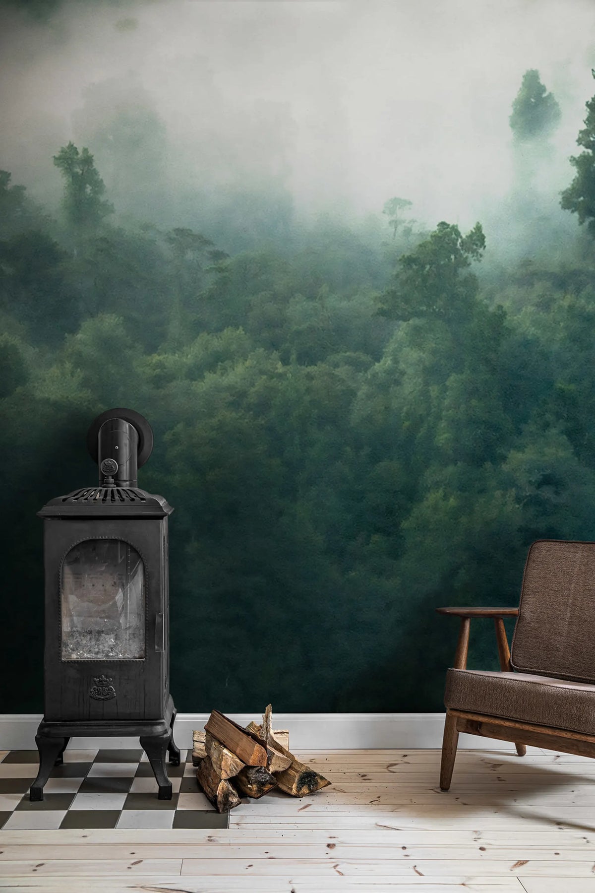 Misty Woodland, Green Mural Wallpaper - room preview 02