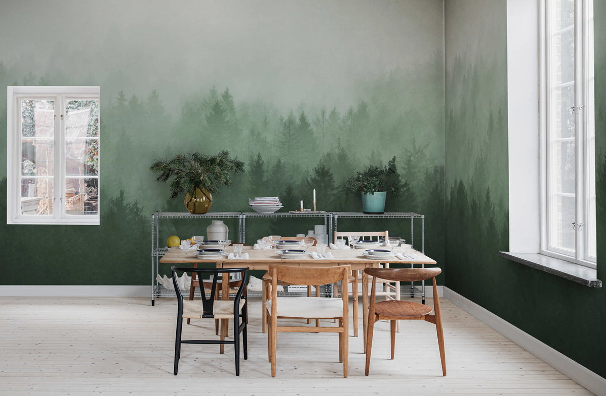 Cloudy Forest, Green Mural Wallpaper - room preview 02