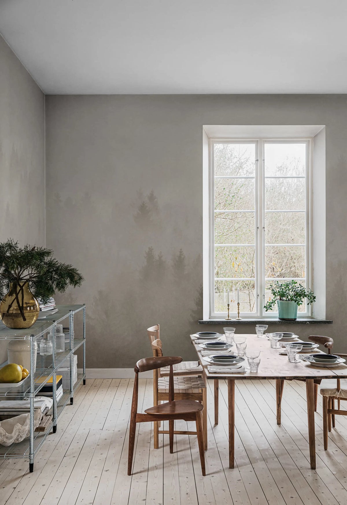 Cloudy Forest, Beige Mural Wallpaper - room preview 02