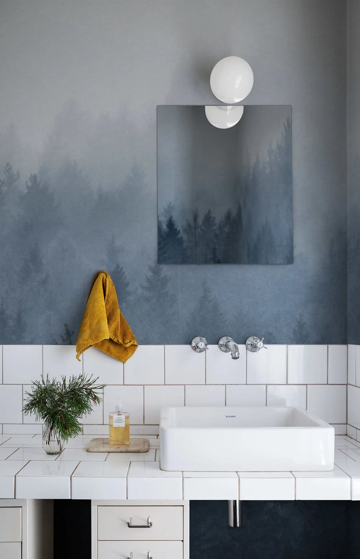 Cloudy Forest, Blue Mural Wallpaper - room preview 02