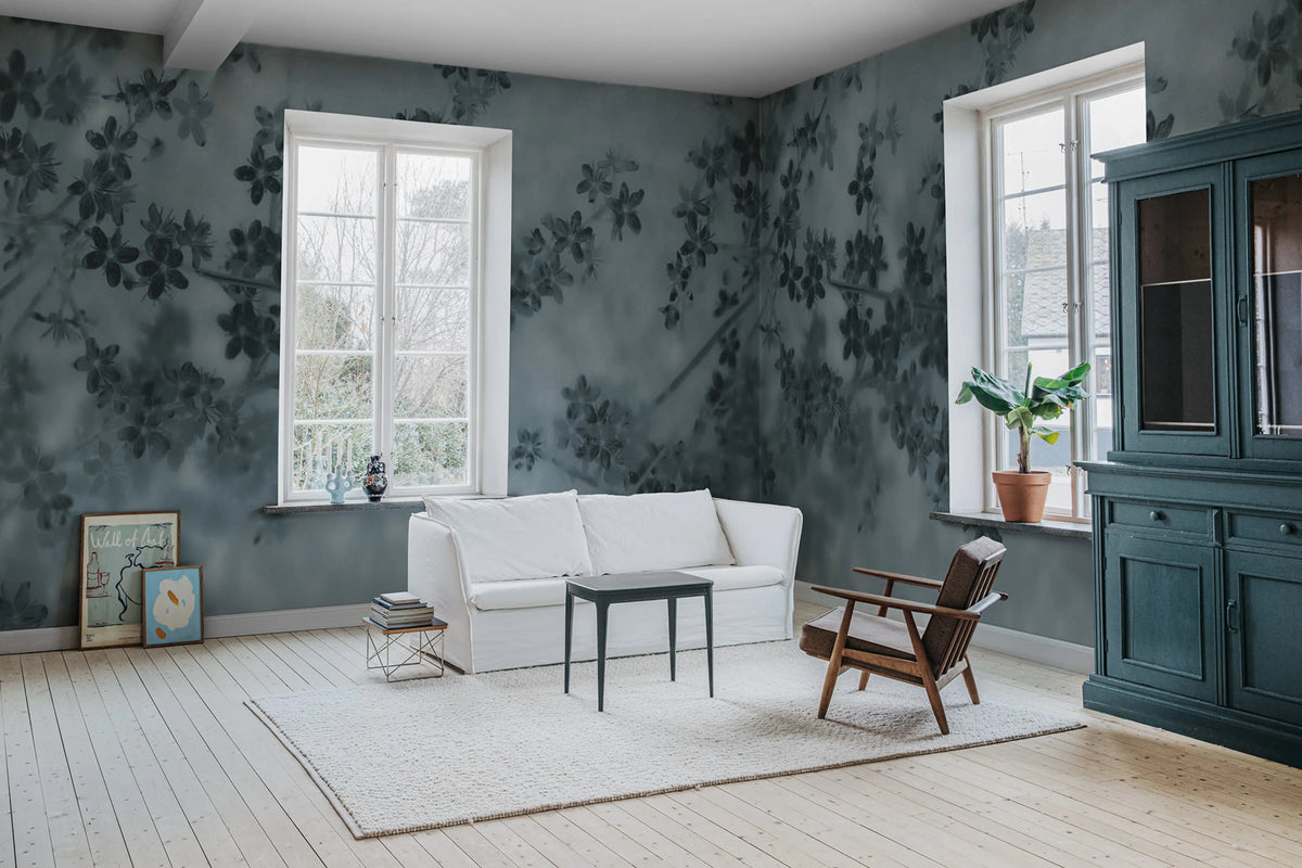 Apple Bloom, Blue Mural Wallpaper - room preview 02