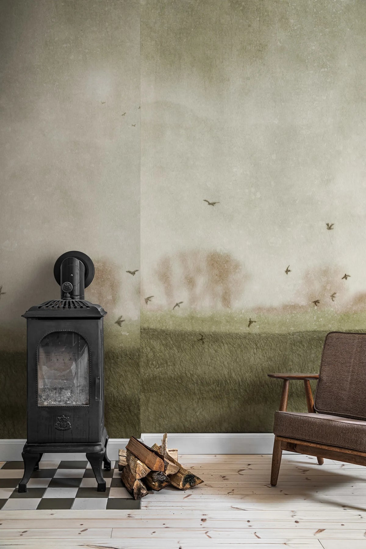 Scandinavian Landscape, Green Mural Wallpaper - room preview 02