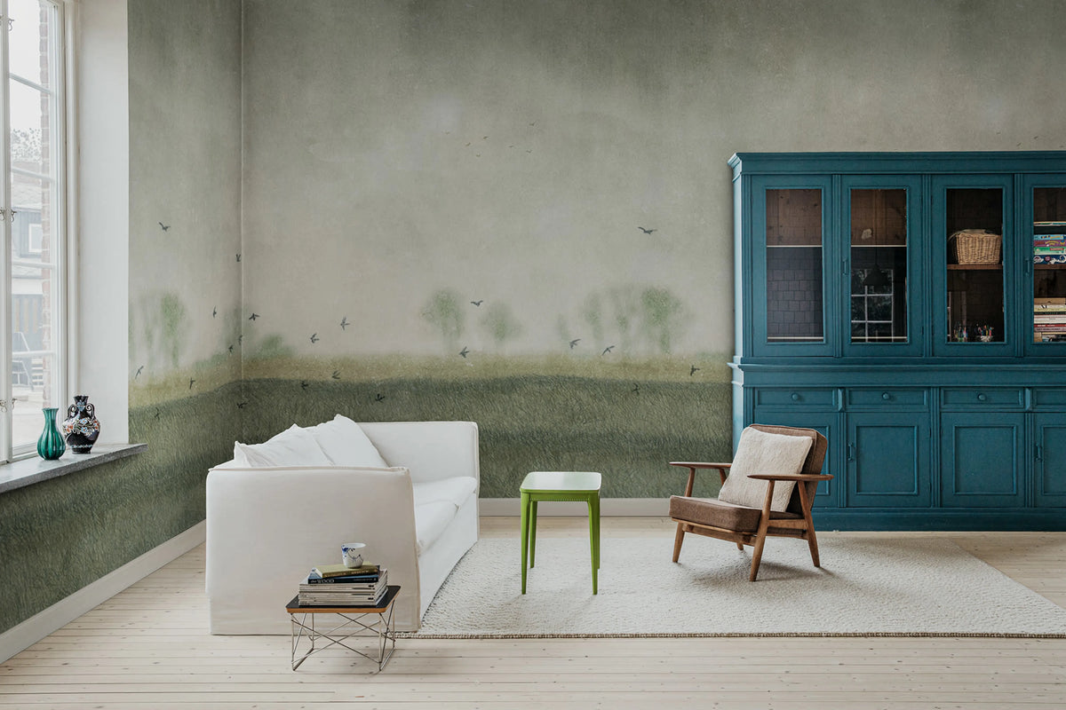 Scandinavian Landscape, Light Green Mural Wallpaper - room preview 02