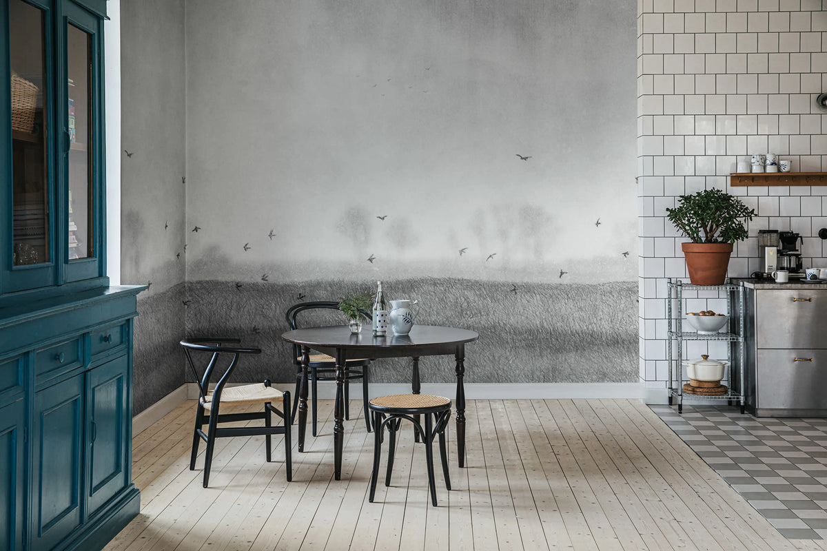 Scandinavian Landscape, Black & White Mural Wallpaper - room preview 02