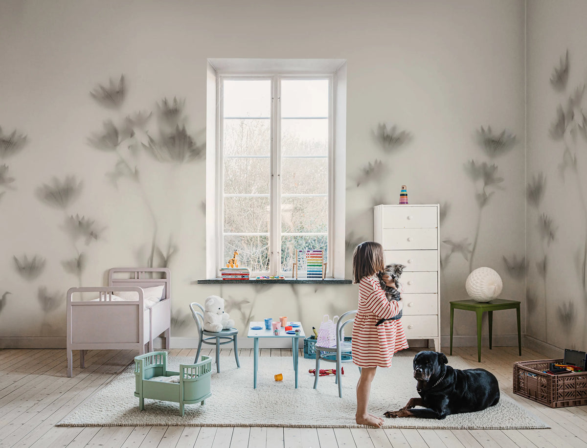 Astrantia, Black & White Mural Wallpaper - room preview 02