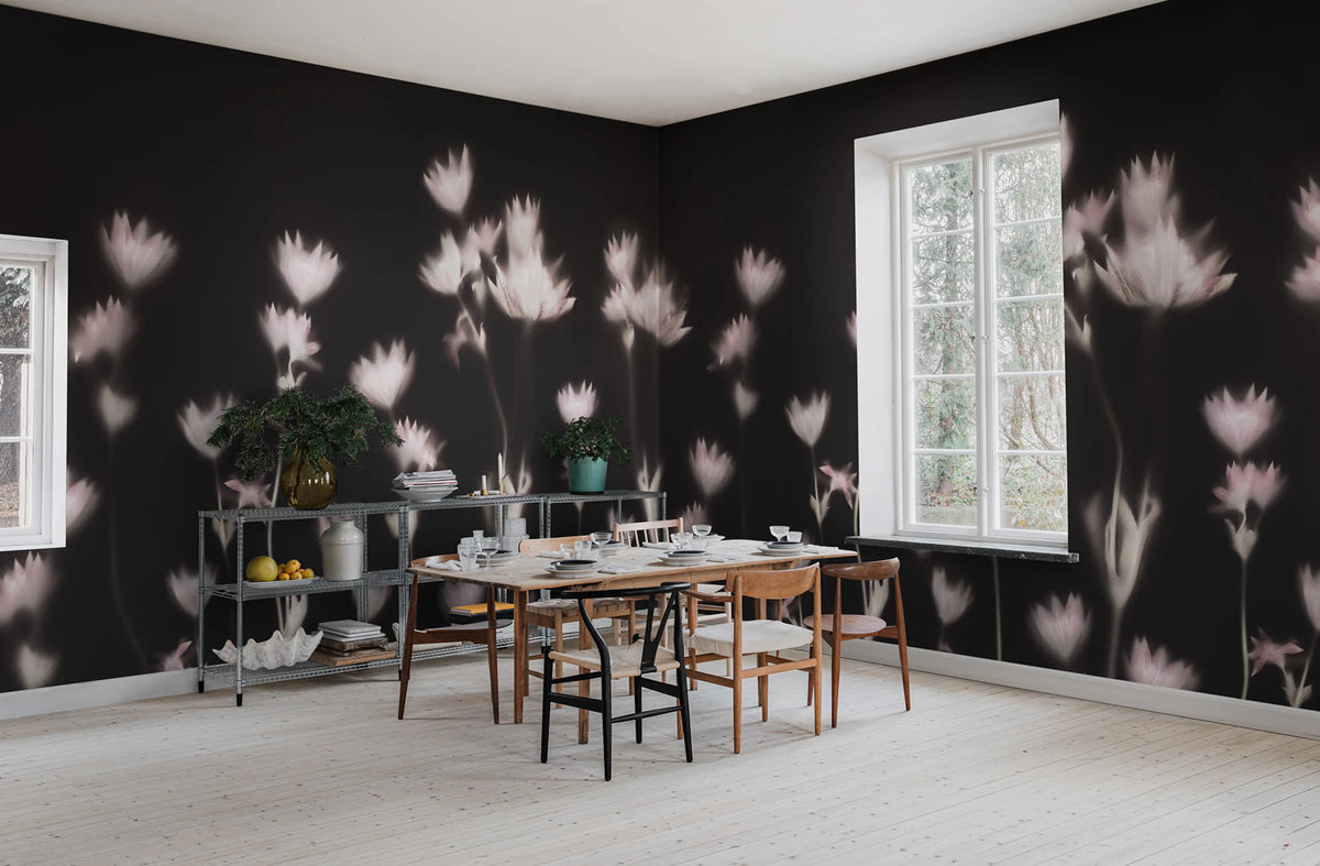 Astrantia, Dark Mural Wallpaper - room preview 02