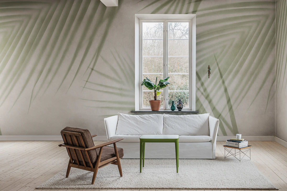 Palm Gaze, Green Mural Wallpaper - room preview 02
