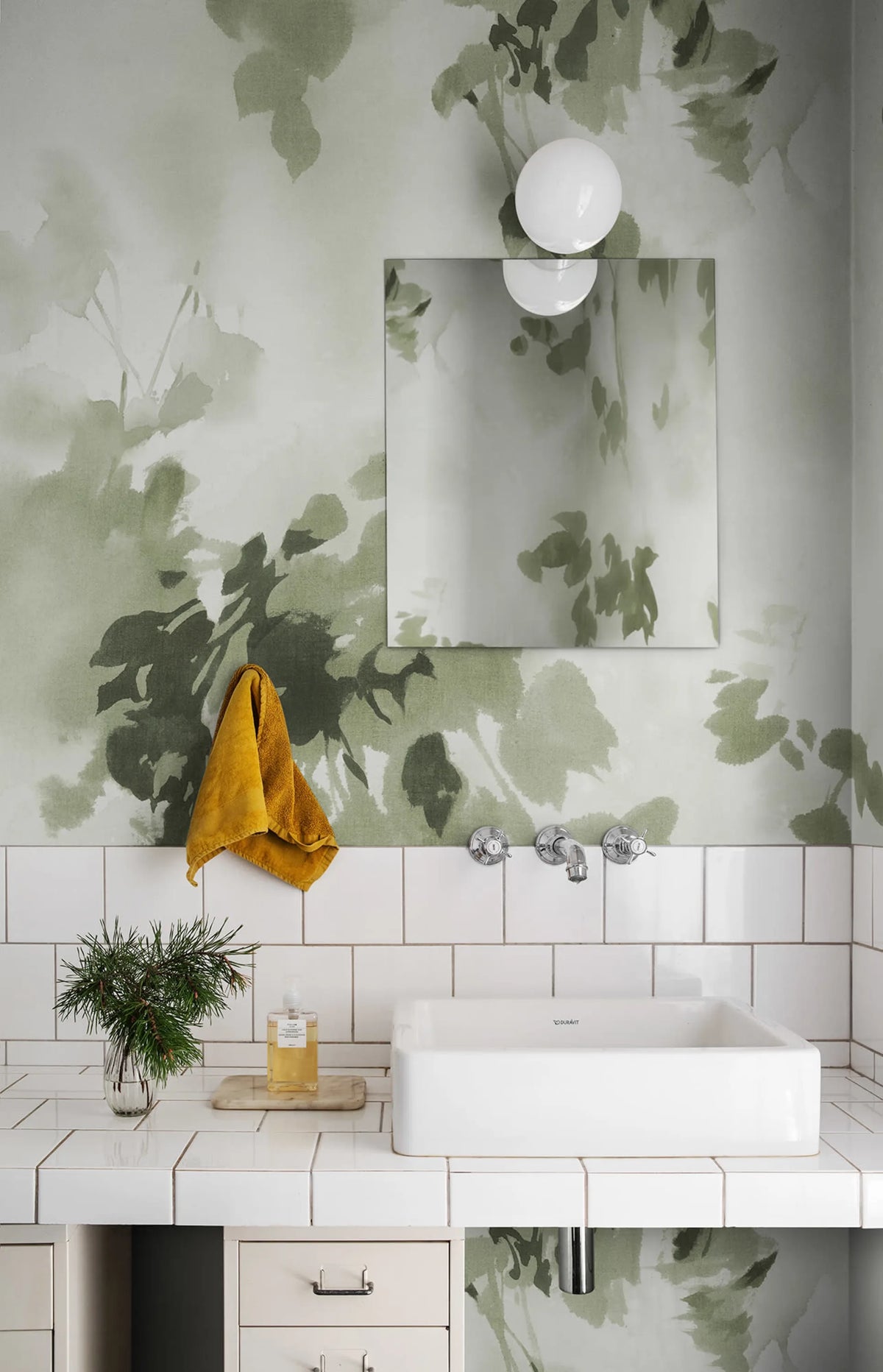 Hazy Leaves, Green Mural Wallpaper - room preview 02