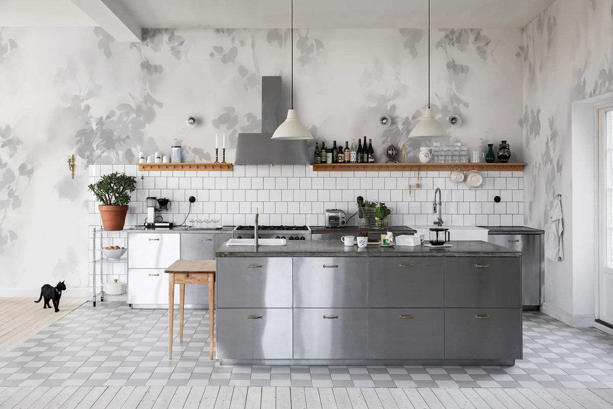 Hazy Leaves, White Mural Wallpaper - room preview 02