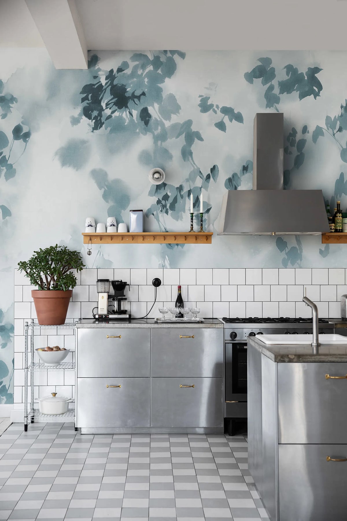 Hazy Leaves, Blue Mural Wallpaper - room preview 02