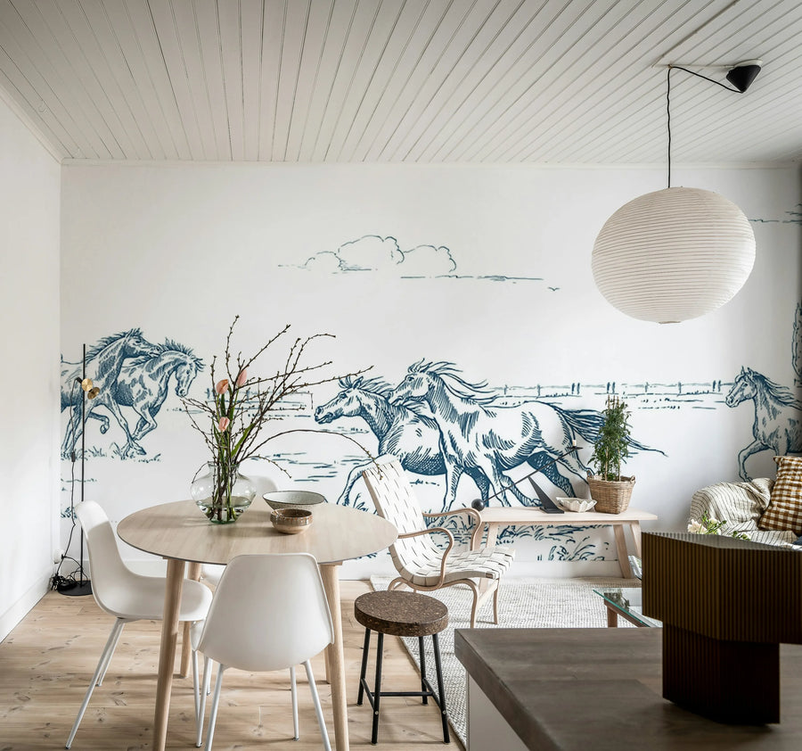 Horses Herd Grand, Blue Mural Wallpaper