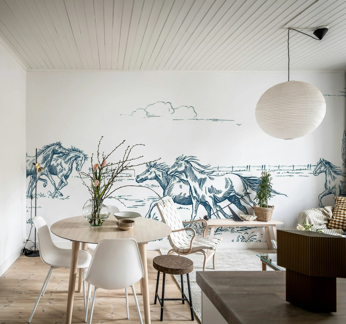 Horses Herd Grand, Blue Mural Wallpaper - room preview 02