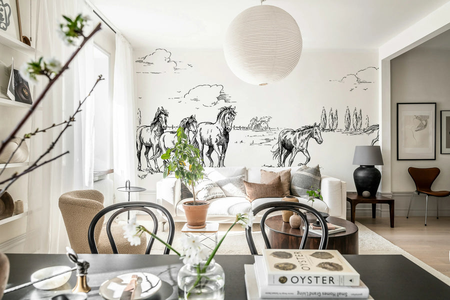 Horses Herd Grand, Black Mural Wallpaper