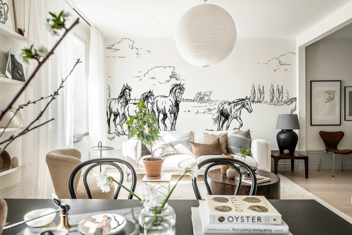 Horses Herd Grand, Black Mural Wallpaper - room preview 02