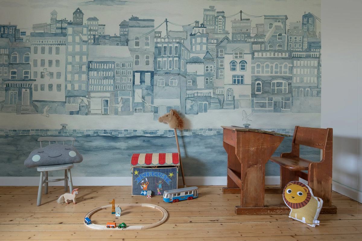 Harbor, Blue Mural Wallpaper - room preview 02