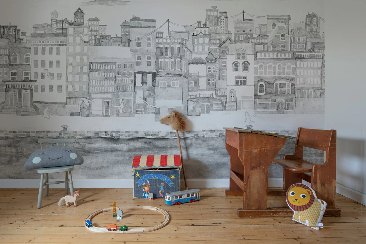 Harbor, Gray Mural Wallpaper - room preview 02