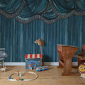 Behind the Curtains, Blue Mural Wallpaper - room preview 02