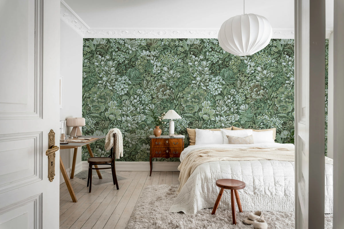 Floral Garden, Green Mural Wallpaper - room preview 02