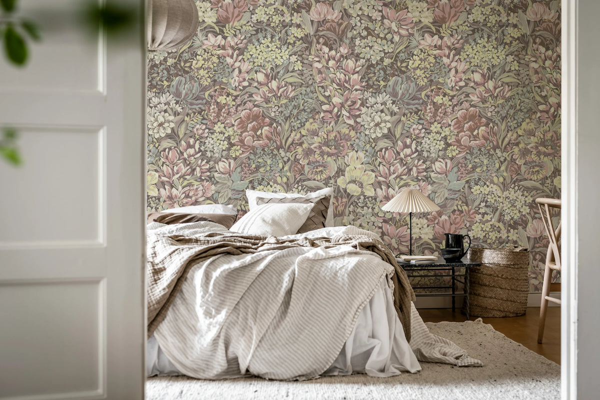 Floral Garden, Pink Mural Wallpaper - room preview 02