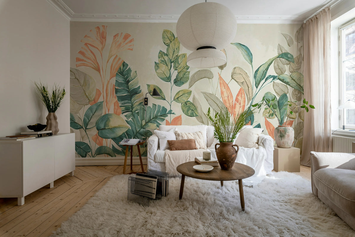 Happy Plants, Pastel Mural Wallpaper - room preview 02