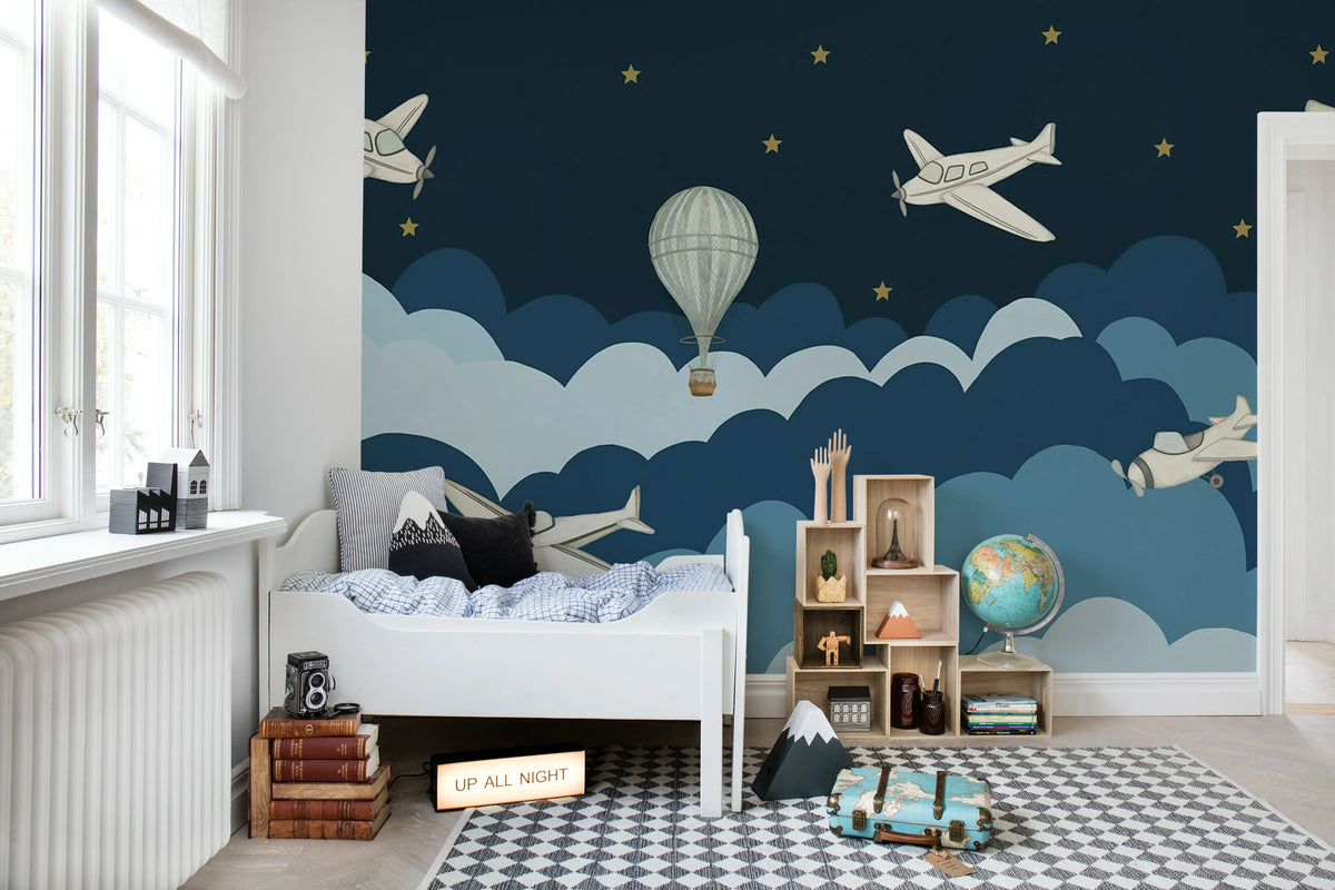 Fly Away, Dark Blue Mural Wallpaper - room preview 02