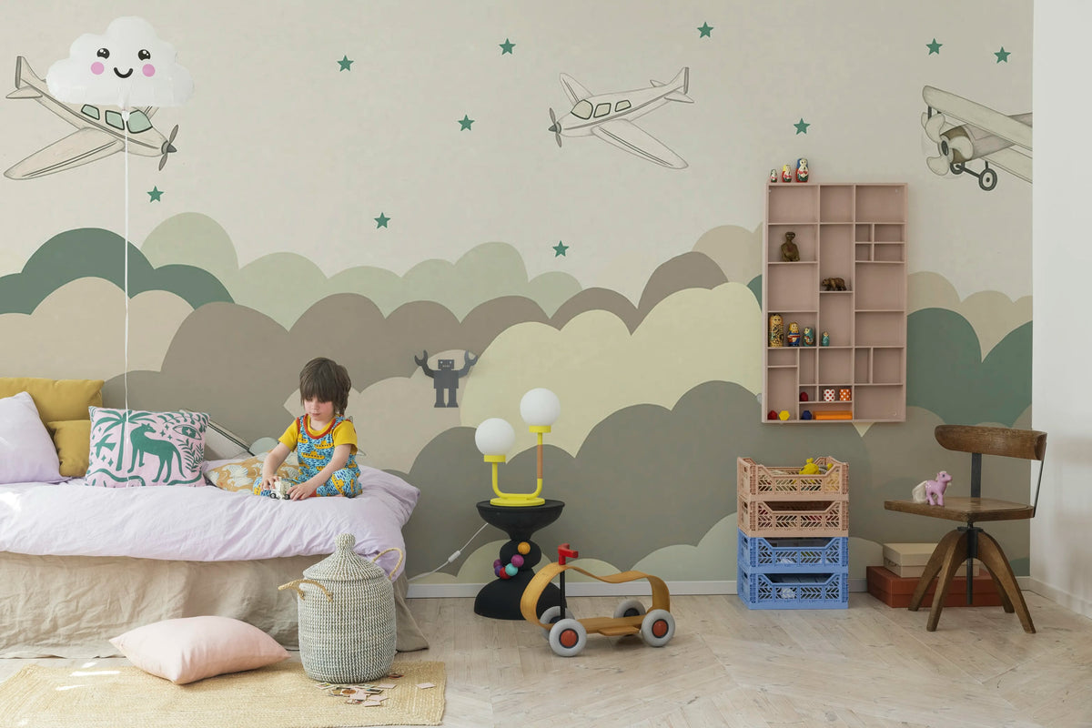 Fly Away, Beige Mural Wallpaper - room preview 02