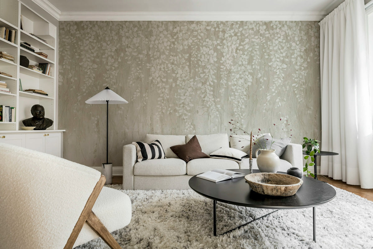 Draped Blossoms, Beige Mural Wallpaper - room preview 02