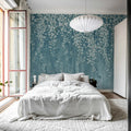 Draped Blossoms, Dark Blue Mural Wallpaper - room preview 02