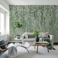 Draped Blossoms, Green Mural Wallpaper - room preview 02