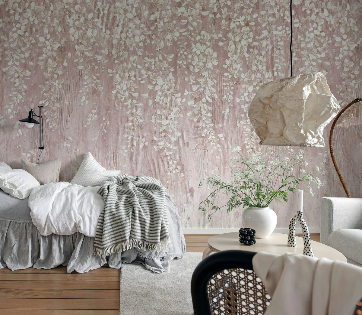 Draped Blossoms, Pink Mural Wallpaper - room preview 02