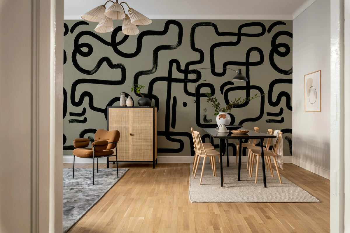 Artzy Path, Warm Gray Mural Wallpaper - room preview 02