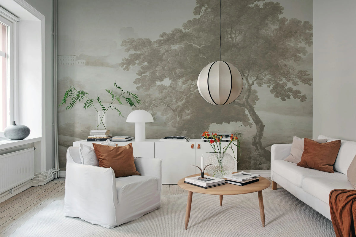 Vintage Tree, Beige Mural Wallpaper - room preview 02