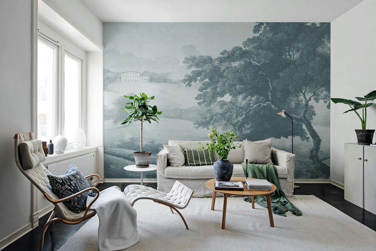 Vintage Tree, Blue Mural Wallpaper - room preview 02
