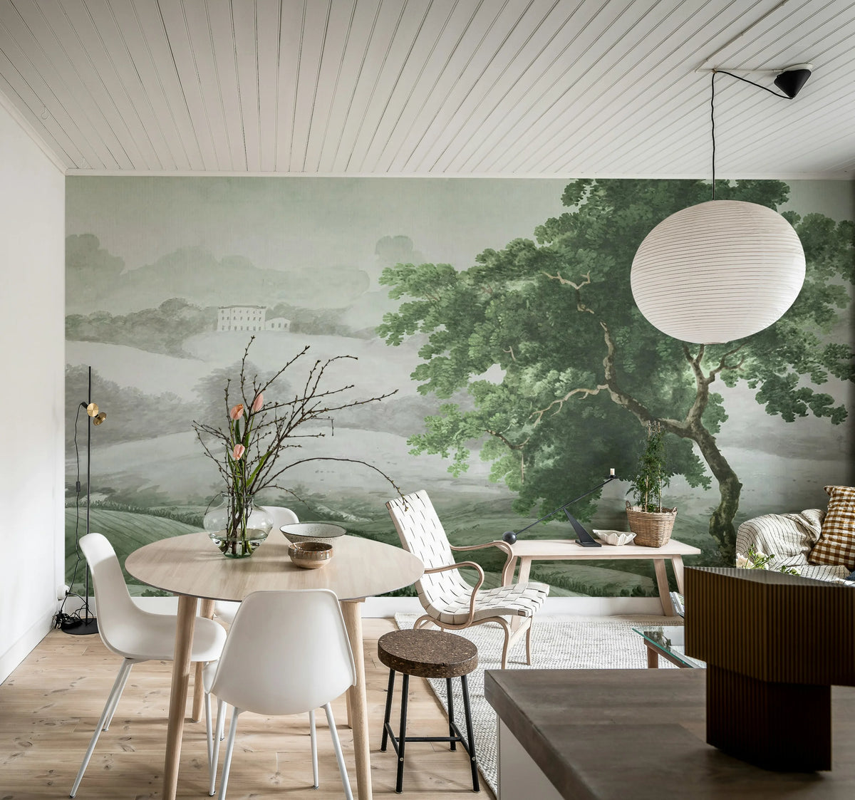 Vintage Tree, Soft Green Mural Wallpaper - room preview 02