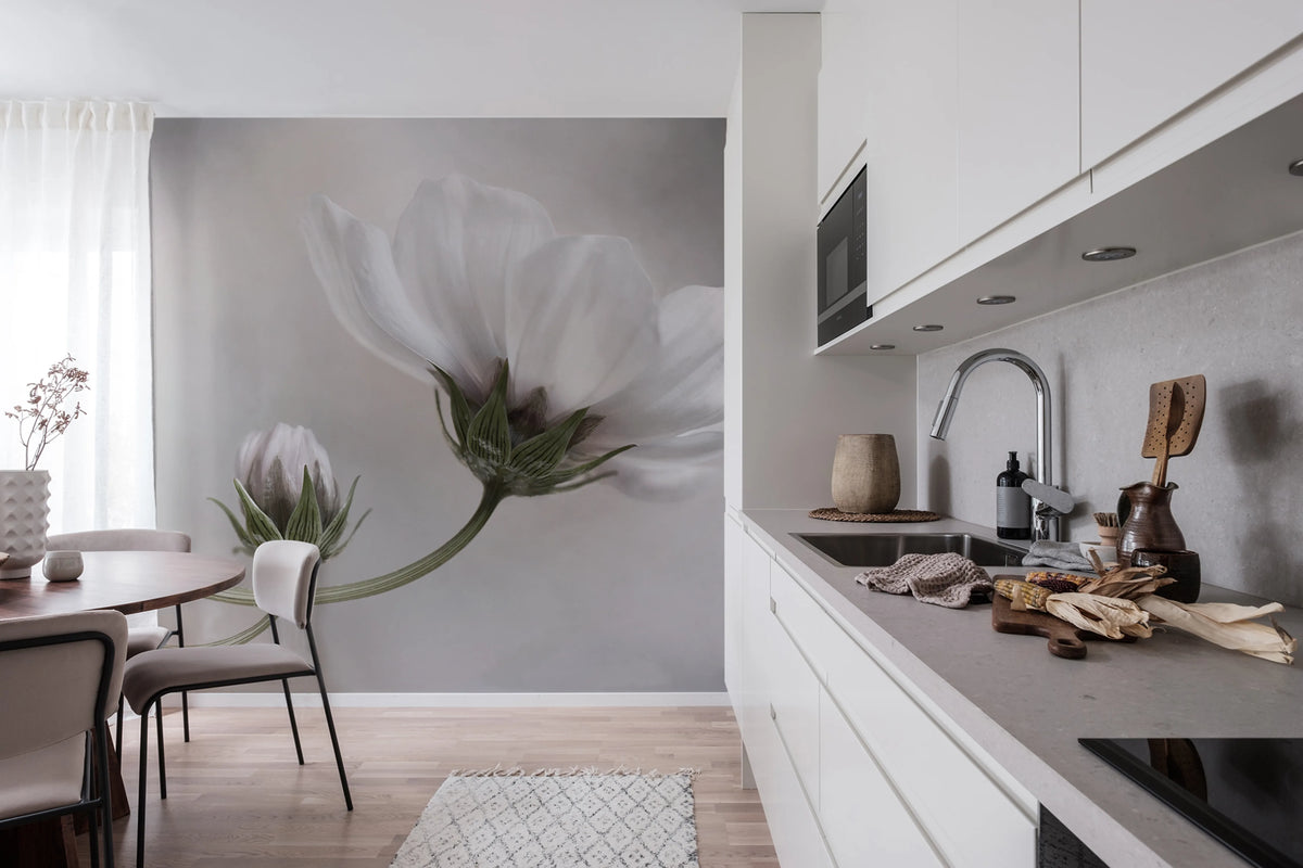 White Flower Mural Wallpaper - room preview 02