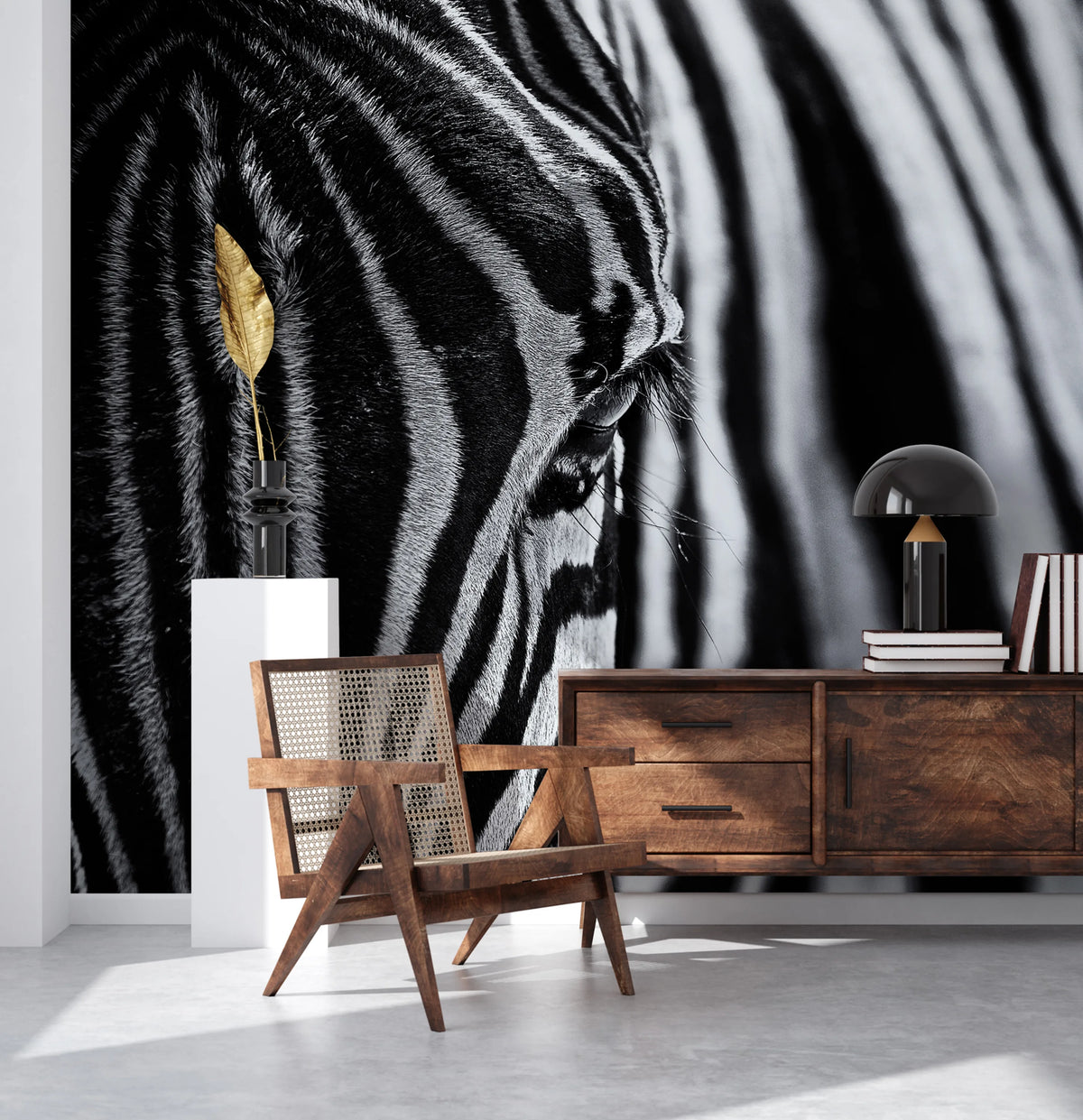 Close Up Zebra Mural Wallpaper - room preview 02