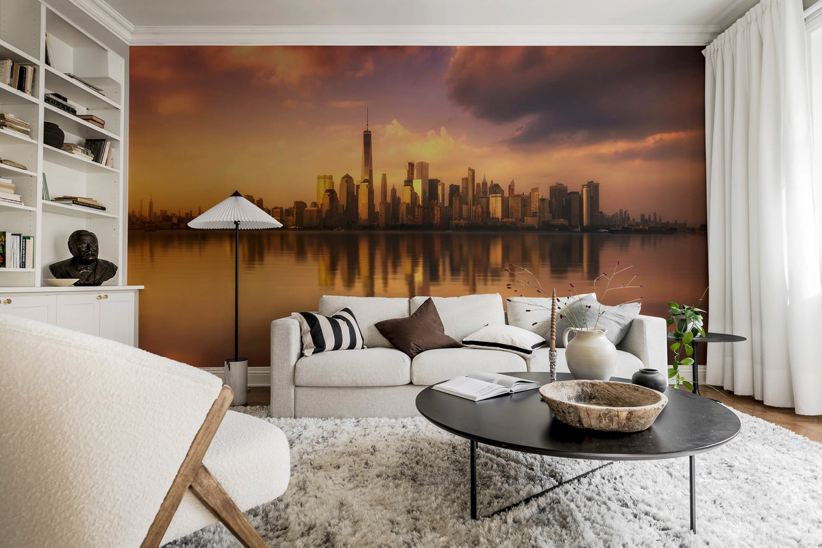 Sunset Skyline Mural Wallpaper - room preview 02