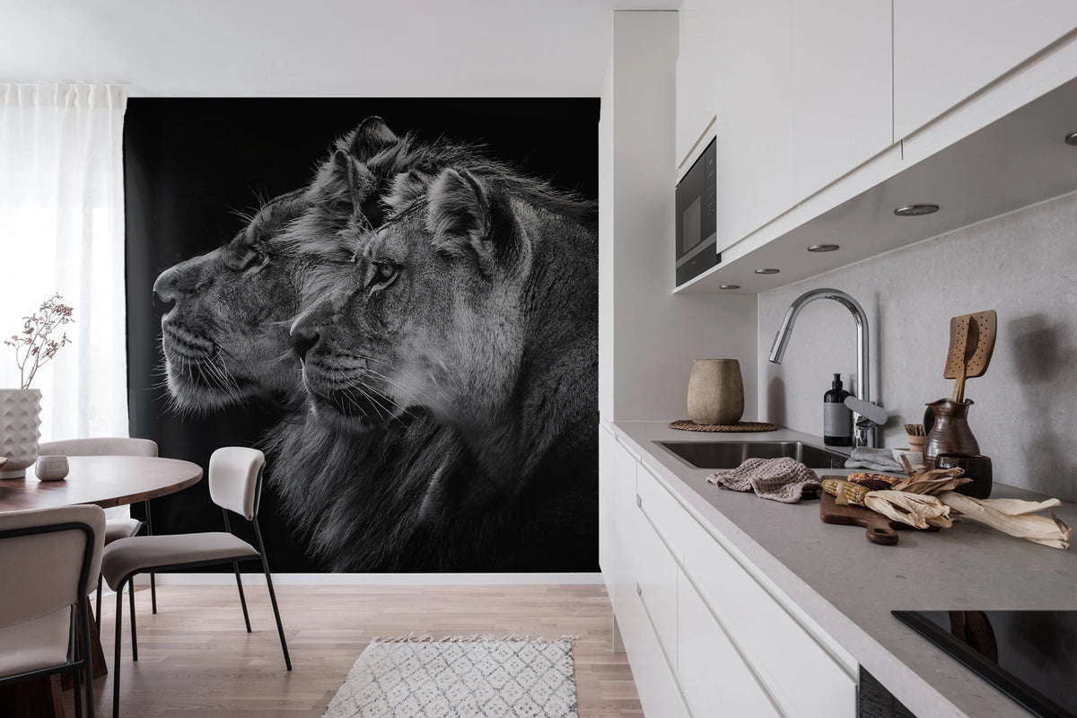 Lion Duo Mural Wallpaper - room preview 02